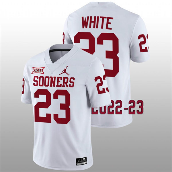 Mens Youth Oklahoma Sooners #23 Dashaun White 2022 White College Football Game Jersey