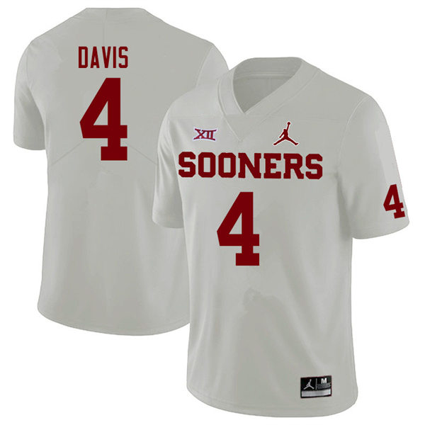 Mens Youth Oklahoma Sooners #4 Jaden Davis 2022 White College Football Game Jersey