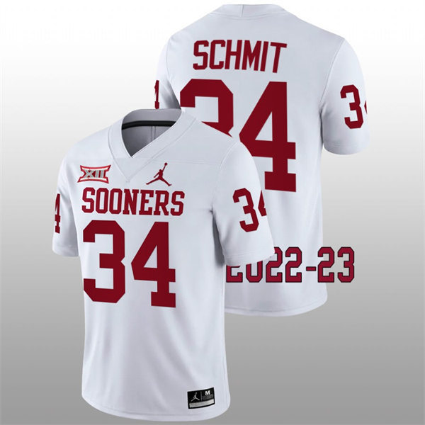 Mens Youth Oklahoma Sooners #34 Zach Schmit 2022 White College Football Game Jersey
