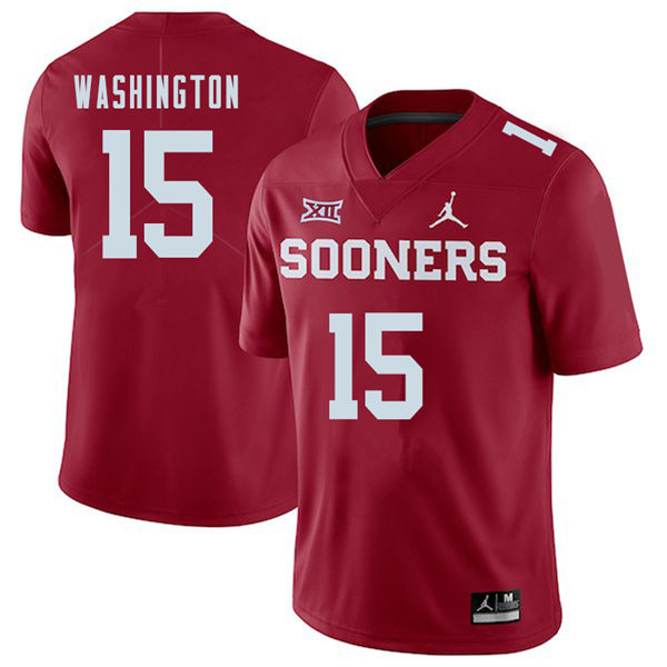 Mens Youth Oklahoma Sooners #15 Bryson Washington 2022 Crimson College Football Game Jersey