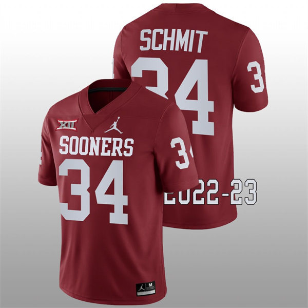 Mens Youth Oklahoma Sooners #34 Zach Schmit 2022 Crimson College Football Game Jersey