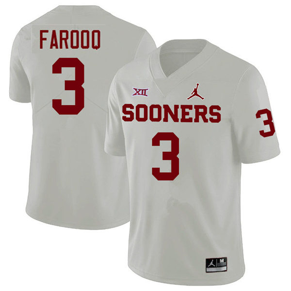 Mens Youth Oklahoma Sooners #3 Jalil Farooq 2022 White College Football Game Jersey