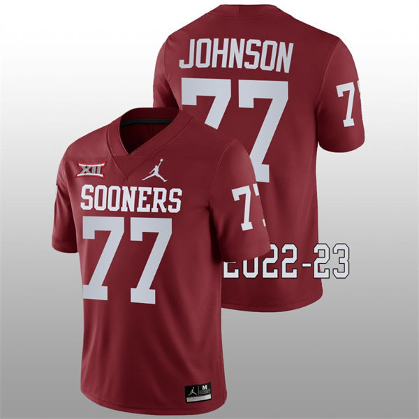 Mens Youth Oklahoma Sooners #77 Jeffery Johnson 2022 Crimson College Football Game Jersey