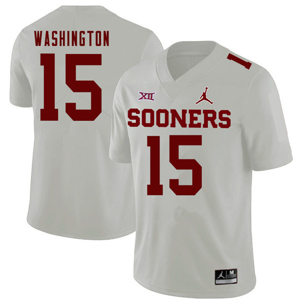 Mens Youth Oklahoma Sooners #15 Bryson Washington 2022 White College Football Game Jersey