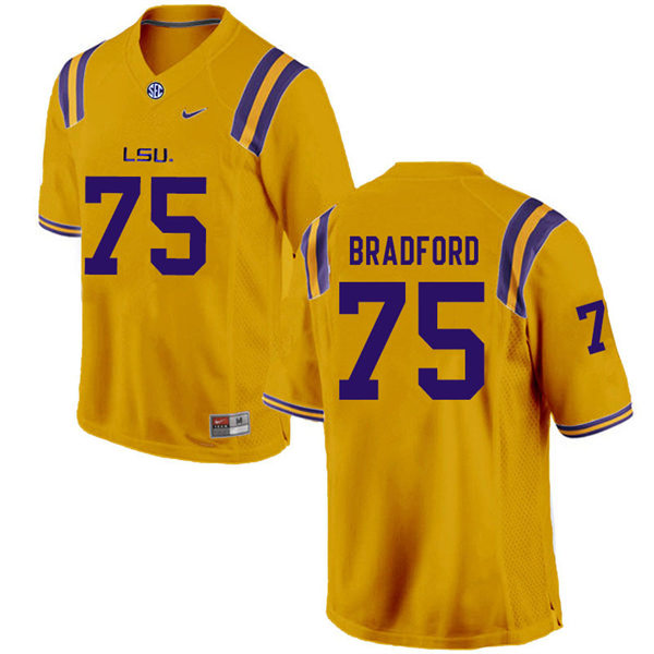 Mens LSU Tigers #75 Anthony Bradford Gold College Football Jersey