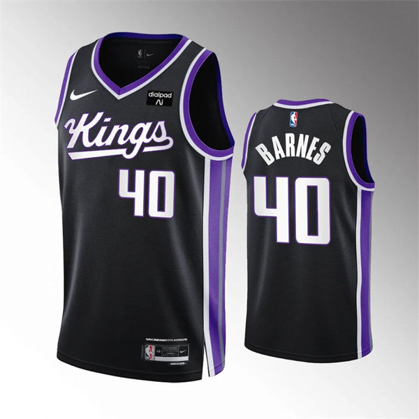 Mens Sacramento Kings #40 Harrison Barnes 2023-24 Black Icon Edition Player Jersey