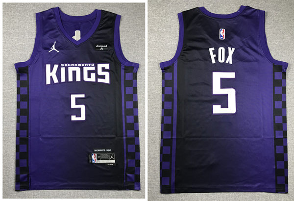 Mens Sacramento Kings #5 De'Aaron Fox 2023-24 Purple Statement Edition Player Jersey