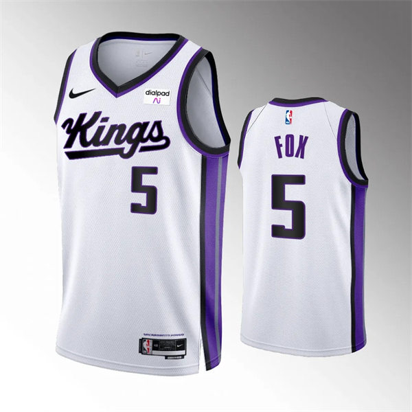 Mens Sacramento Kings #5 De'Aaron Fox 2023-24 White Association Edition Player Jersey