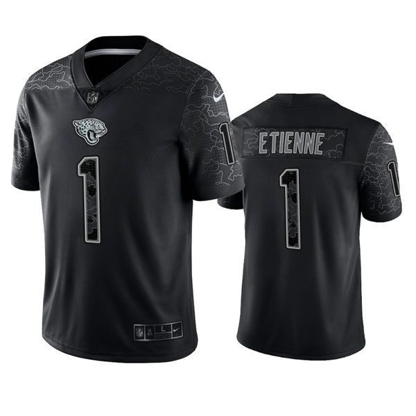 Mens Jacksonville Jaguars #1 Travis Etienne Black Reflective Limited Jersey