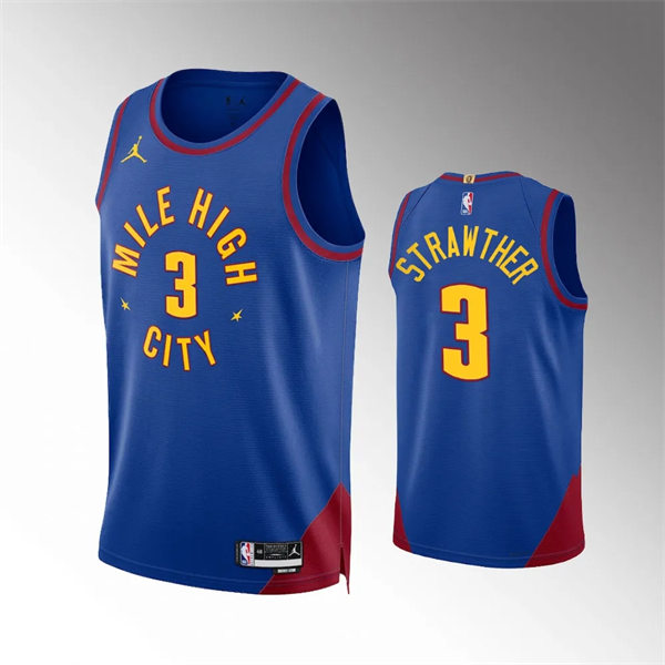Mens Denver Nuggets #3 Julian Strawther Blue Statement Edition Jersey