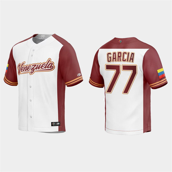 Mens Youth Venezuela #77 Luis Garcia Venezuela Baseball 2023 World Baseball Classic Replica Jersey - White