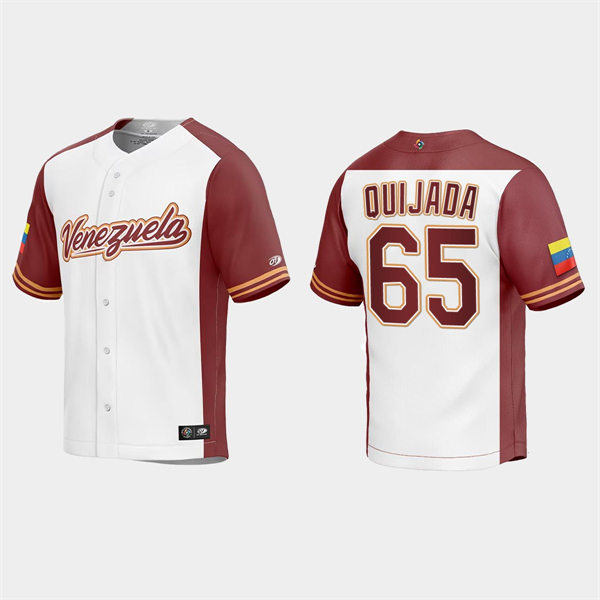 Mens Youth Venezuela #65 Jose Quijada Venezuela Baseball 2023 World Baseball Classic Replica Jersey - White