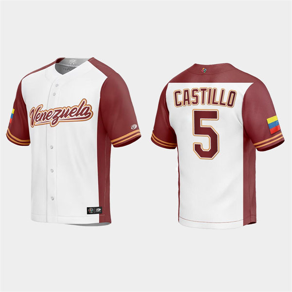 Mens Youth Venezuela #5 Max Castillo Venezuela Baseball 2023 World Baseball Classic Replica Jersey - White