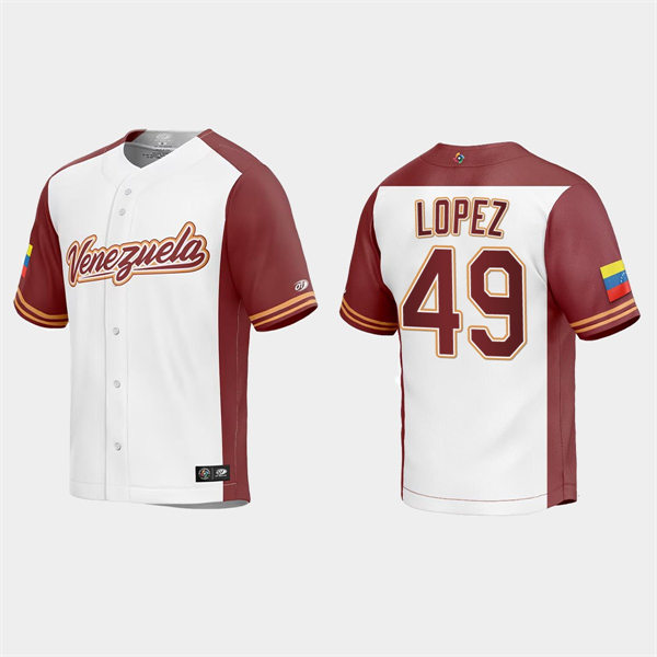 Mens Youth Venezuela #49 Pablo Lopez Venezuela Baseball 2023 World Baseball Classic Replica Jersey - White