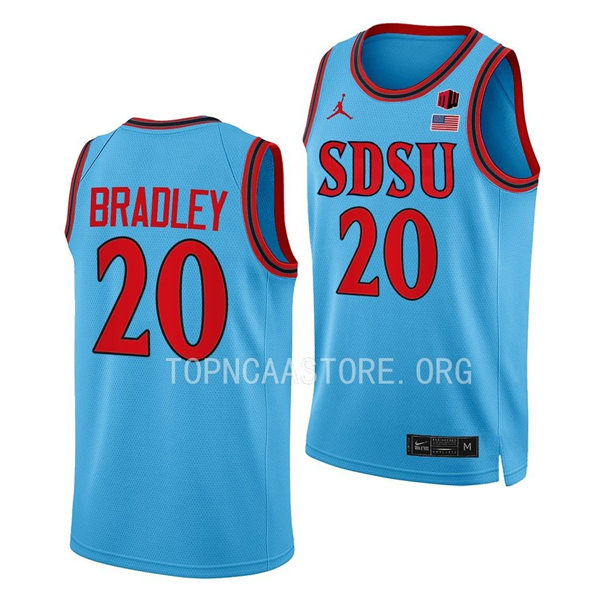 Mens Youth San Diego State Aztecs #20 Matt Bradley 2022-23 Blue Alternate College Basketball Game Jersey