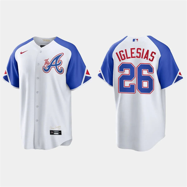 Mens Atlanta Braves #26 Raisel Iglesias White 2023 City Connect Jersey
