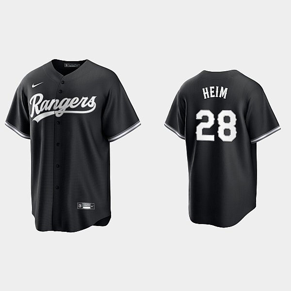 Mens Texas Rangers #28 Jonah Heim Nike Black White Collection Jersey