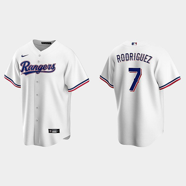 Mens Texas Rangers Retired Player #7 Ivan Rodriguez Nike White Home Jersey