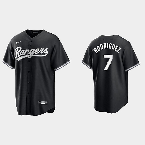 Mens Texas Rangers Retired Player #7 Ivan Rodriguez Nike Black White Collection Jersey
