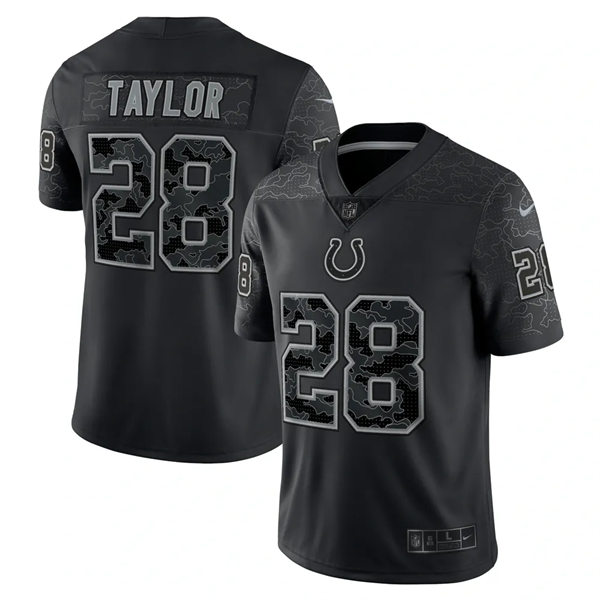 Mens Indianapolis Colts #28 Jonathan Taylor Black Reflective Limited Jersey
