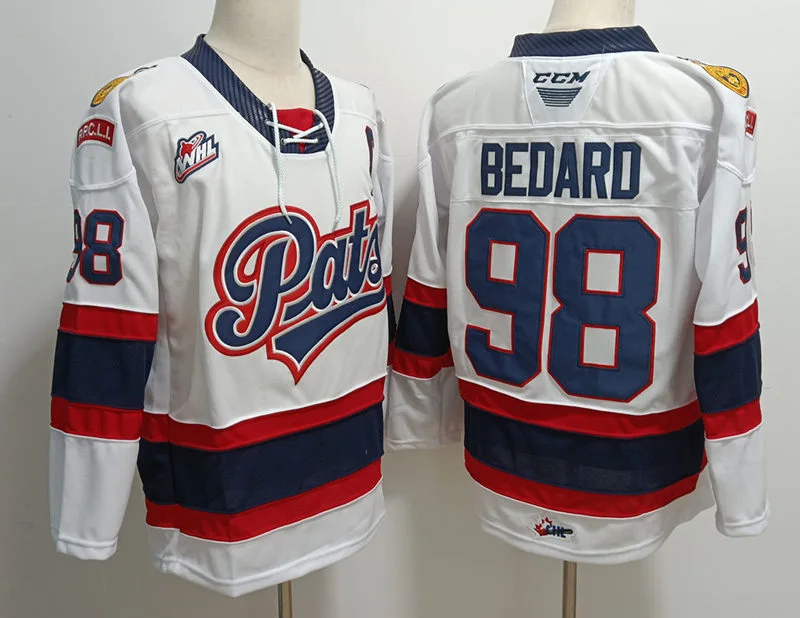 Mens Regina Pats #98 Connor Bedard WHL Hockey Jersey White Away