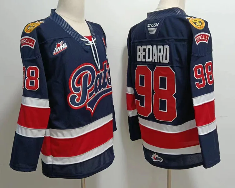 Mens Regina Pats #98 Connor Bedard WHL Hockey Jersey Navy