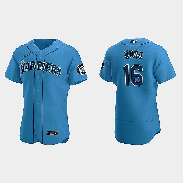 Men's Seattle Mariners #16 Kolten Wong Blue Alternate Flex Base Player Jersey