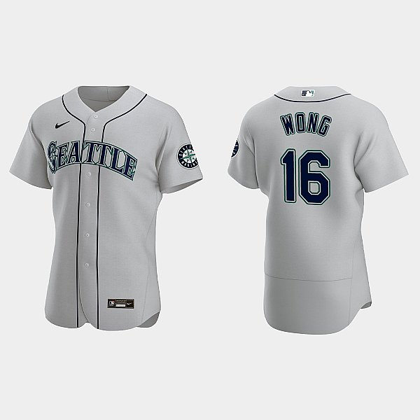 Men's Seattle Mariners #16 Kolten Wong Nike Gray Road Flex Base Player Jersey