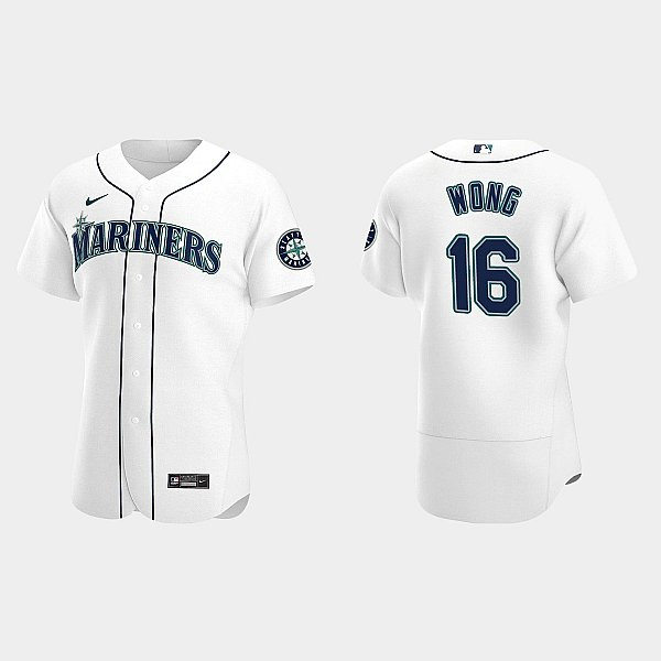 Men's Seattle Mariners #16 Kolten Wong Nike White Home Flex Base Player Jersey