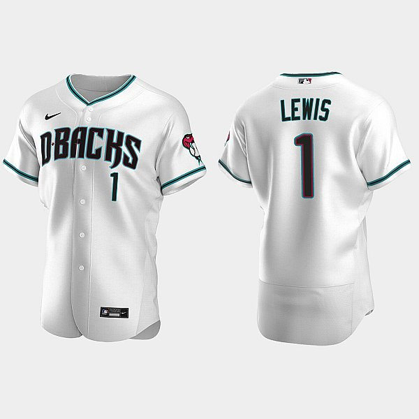 Mens Youth Arizona Diamondbacks #1 Kyle Lewis Nike White Teal Alternate Flex Base Jersey