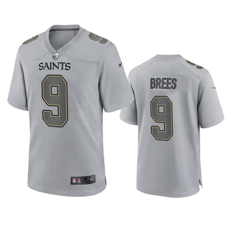 Mens New Orleans Saints #9 Drew Brees Gray Atmosphere Fashion Game Jersey