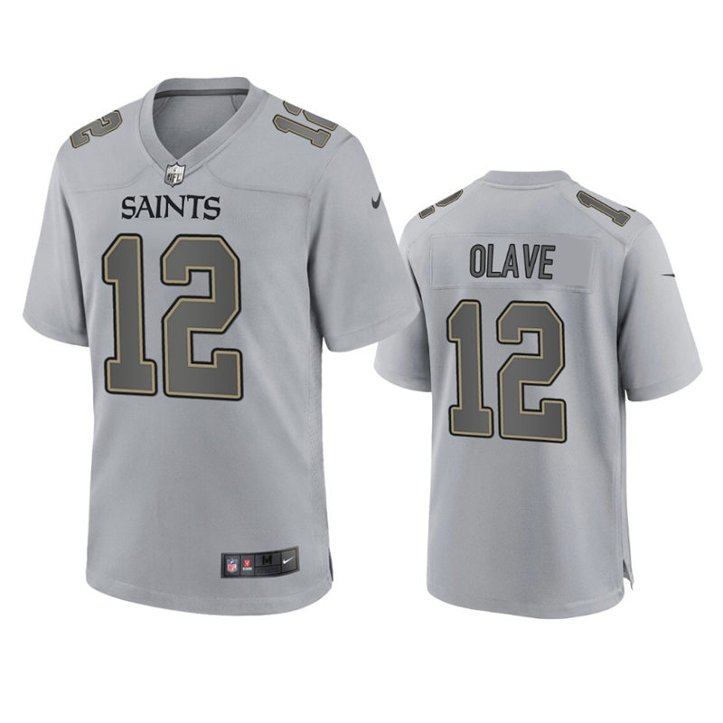 Mens New Orleans Saints #12 Chris Olave Gray Atmosphere Fashion Game Jersey