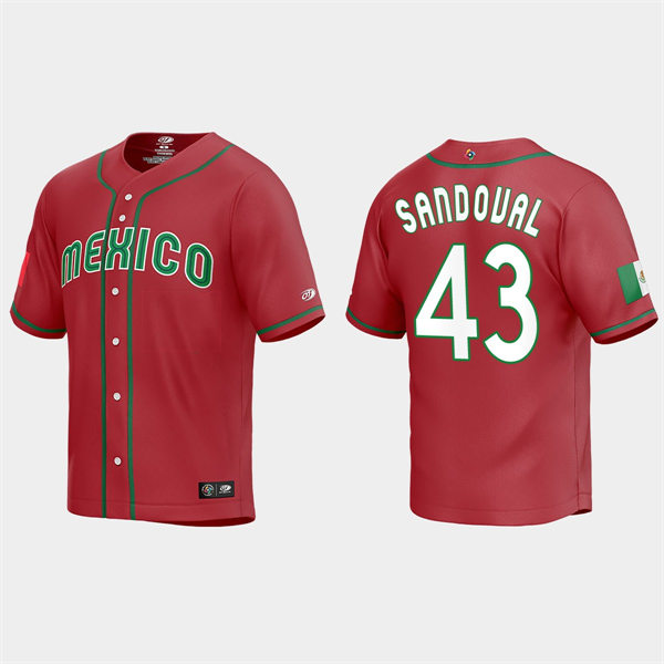 Mens Youth Mexico #43 Patrick Sandoval Red 2023 World Baseball Classic Jersey