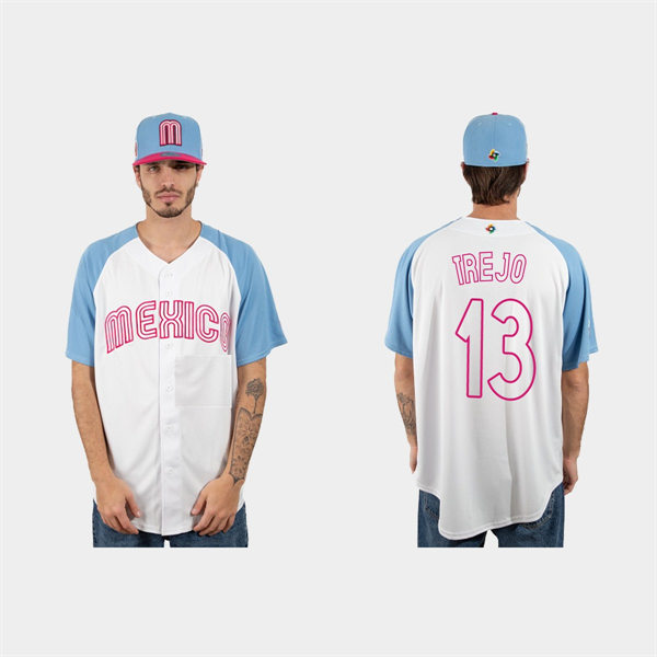 Mens Youth Mexico #13 Alan Trejo 2023 World Baseball Classic Jersey - White Pink