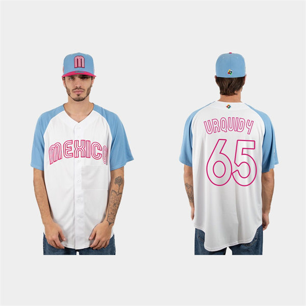 Mens Youth Mexico #65 Jose Urquidy 2023 World Baseball Classic Jersey - White Pink