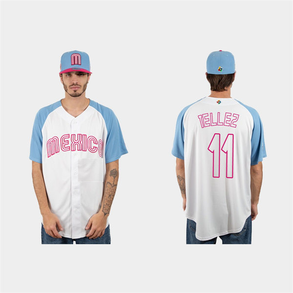 Mens Youth Mexico #11 Rowdy Tellez 2023 World Baseball Classic Jersey - White Pink