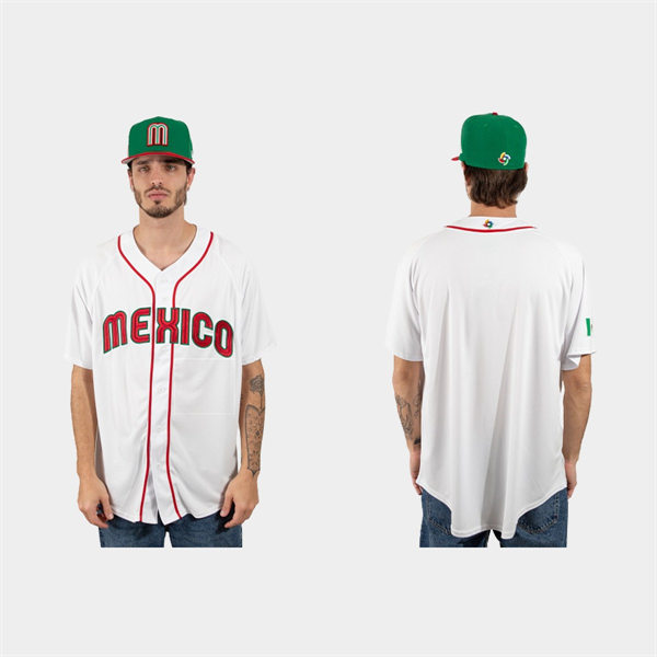 Men Youth Mexico Baseball Blank 2023 World Baseball Classic Jersey - White Red
