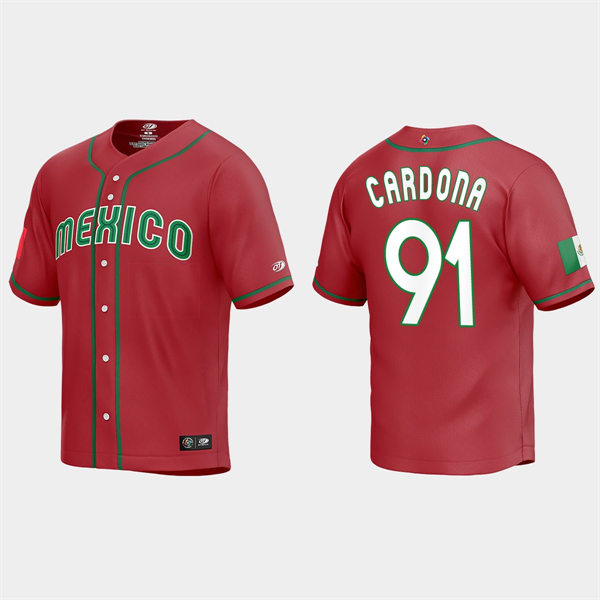Mens Youth Mexico #91 Jose Cardona Red 2023 World Baseball Classic Jersey