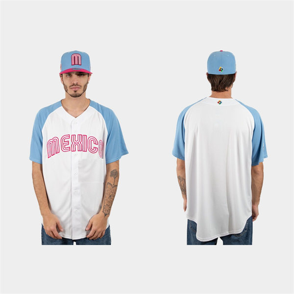 Men Youth Mexico Baseball Blank 2023 World Baseball Classic Jersey - White Pink