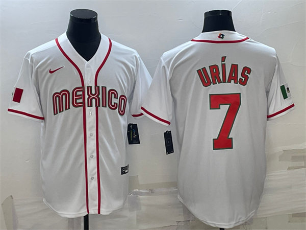 Mens Youth Mexico #7 Julio Urias 2023 World Baseball Classic Jersey - White Red