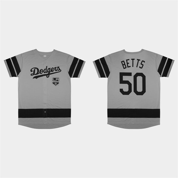 Mens Los Angeles Dodgers #50 Mookie Betts Gray 2022 LA Kings Night Jersey