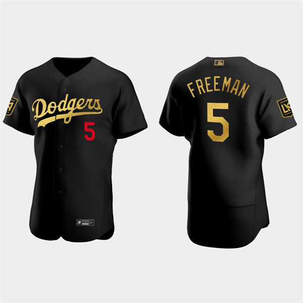 Mens Los Angeles Dodgers #5 Freddie Freeman Black LAFC Night Authentic Jersey