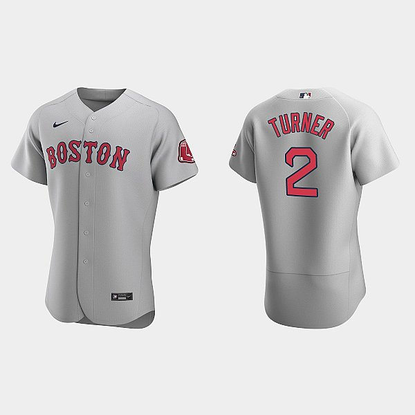 Mens Boston Red Sox #2 Justin Turner Nike Gray Road Flex Base Jersey