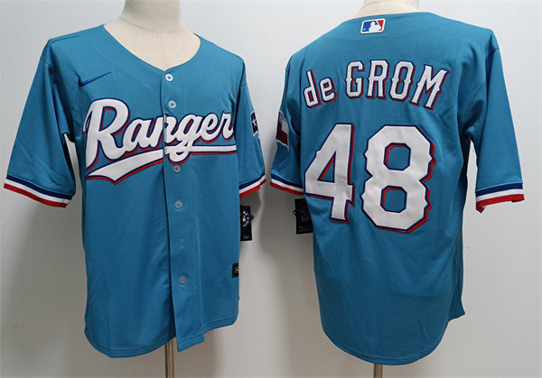 Mens Texas Rangers #48 Jacob deGrom Nike Light Blue Alternate CoolBase Jersey