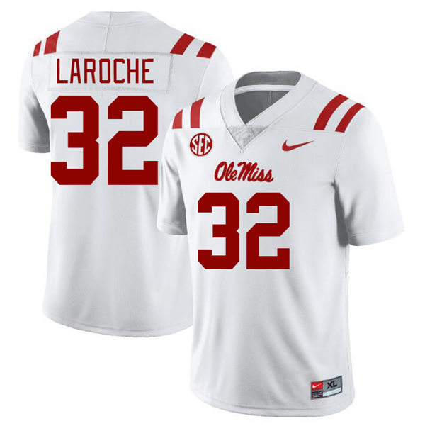 Mens Youth Ole Miss Rebels #32 Lucas Laroche 2023 White College Football Game Jersey