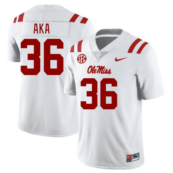Mens Youth Ole Miss Rebels #36 Joshua Aka 2023 White College Football Game Jersey