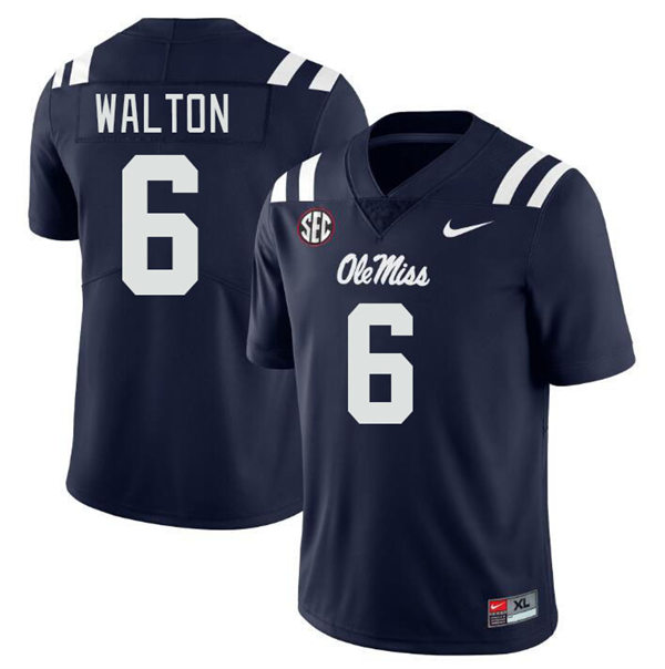 Mens Youth Ole Miss Rebels #6 Zamari Walton 2023 Navy College Football Game Jersey