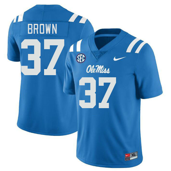 Mens Youth Ole Miss Rebels #37 AJ Brown 2023 Powder Blue College Football Game Jersey