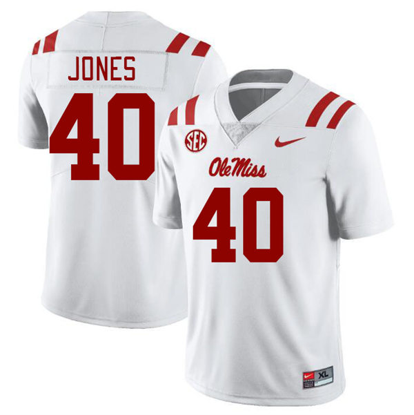 Mens Youth Ole Miss Rebels #40 Matt Jones 2023 White College Football Game Jersey