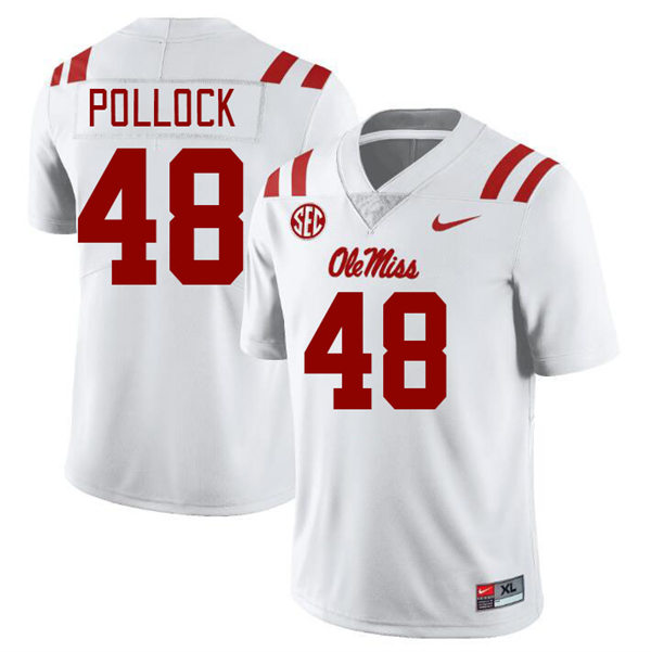 Mens Youth Ole Miss Rebels #48 Charlie Pollock 2023 White College Football Game Jersey